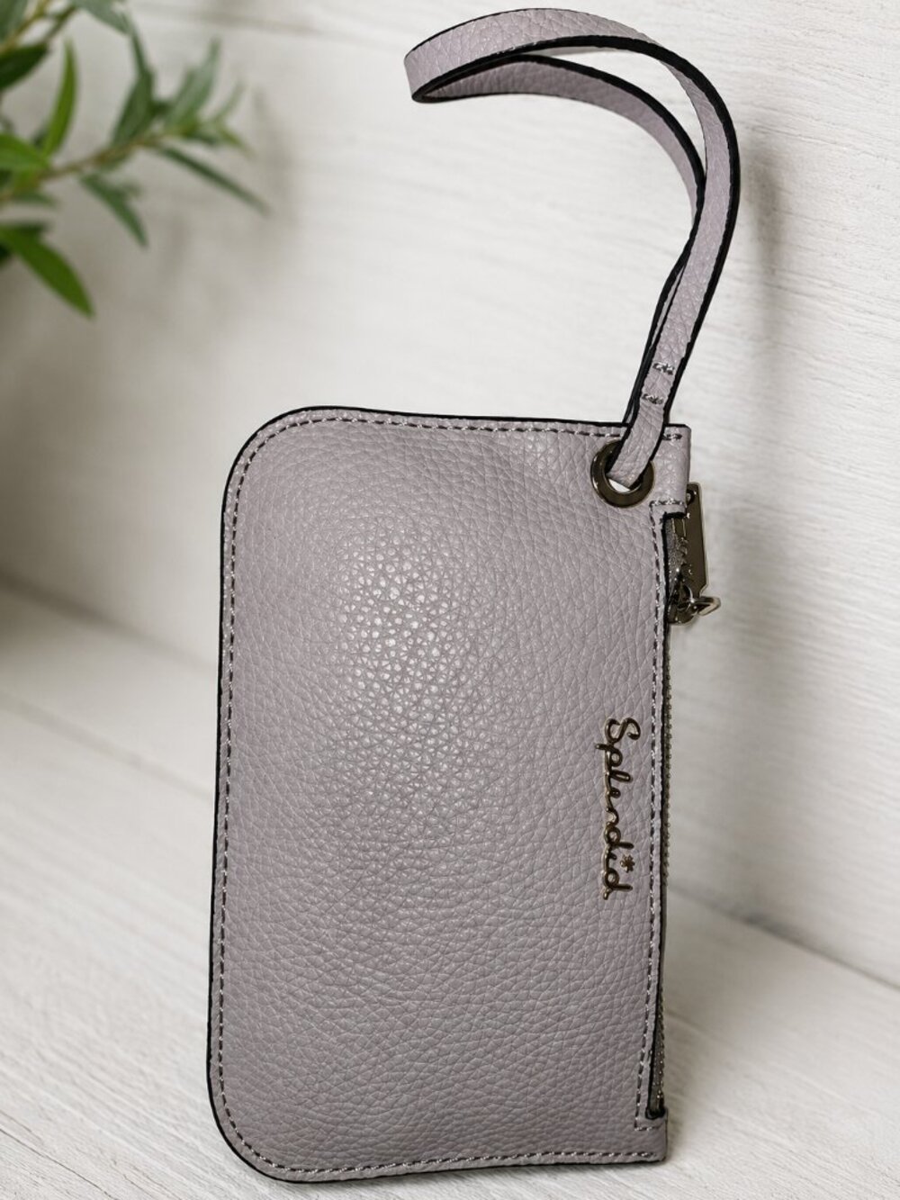 Splendid Pebbled Wristlet Phone Wallet Zip Clutch Blush Gray Silver Hardware